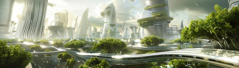 Fototapeta premium A futuristic eco-friendly city where buildings are alive