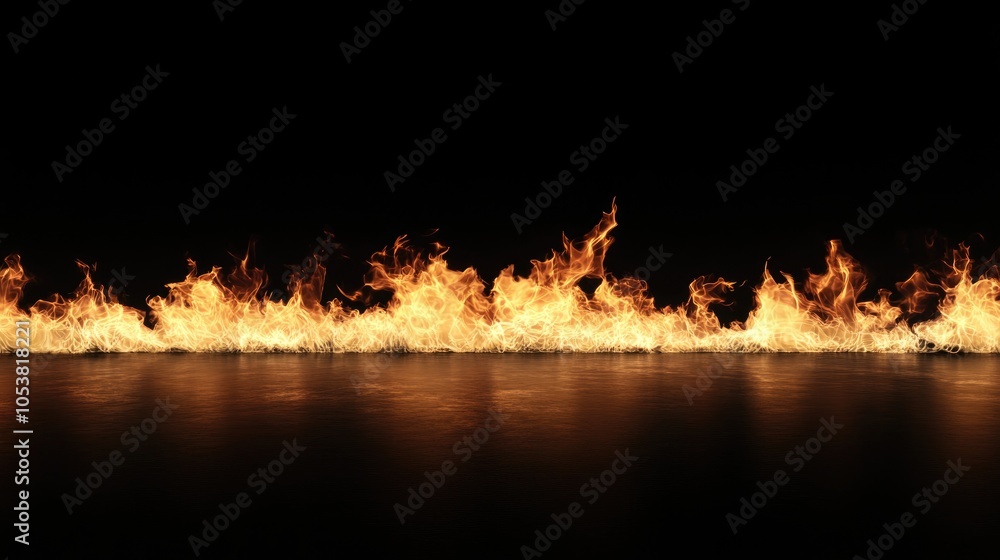 Aufkleber isolated flames in a realistic line of fire against a black background creating a dramatic mockup ef