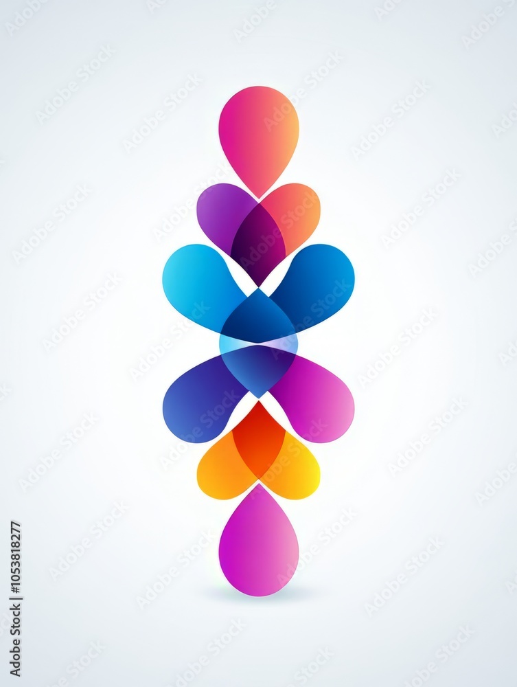 Poster colorful abstract shapes stacked vertically on a white isolated background.