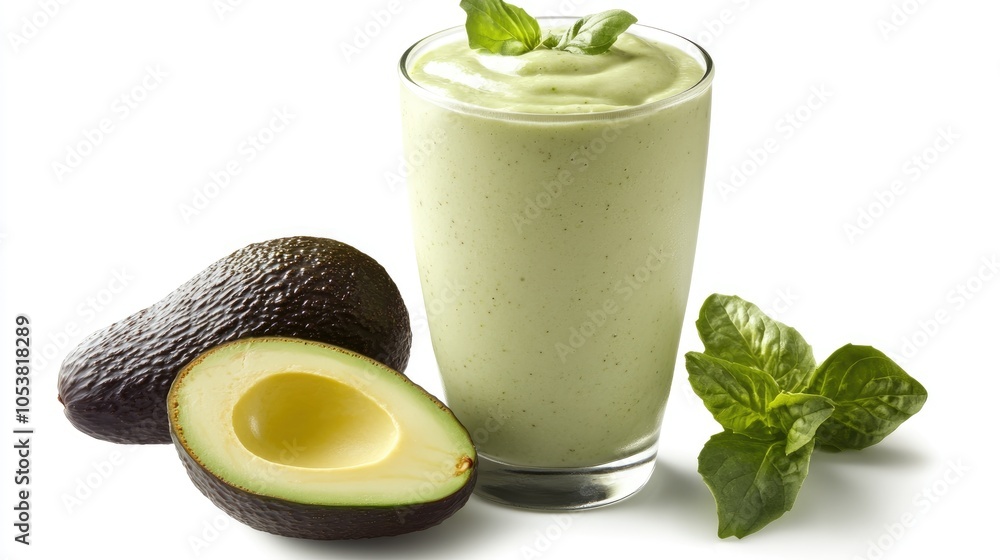 Poster isolated image featuring a creamy avocado smoothie in a glass ideal for collages backgrounds banners