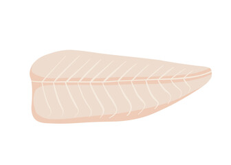 Cartoon sliced fish meat. Red fish pieces, white fish, delicious sashimi slices, hake, pangasius, mackerel, salmon steak and fillet flat vector illustration set.