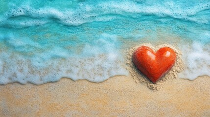 Fototapeta premium Artistic portrayal of Cardiology Day featuring a heart in sand against a turquoise backdrop highlighting themes of charity and compassion