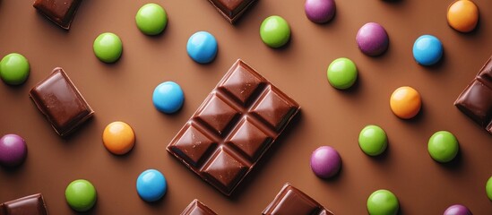 Fototapeta premium Colorful Of Chocolate Isolated On Brown Background