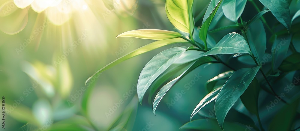 Aufkleber green leaf soft focus with closeup in nature view on blurred greenery background in the garden with 