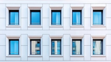 Fototapeta premium Close up view of a white building facade showcasing its windows
