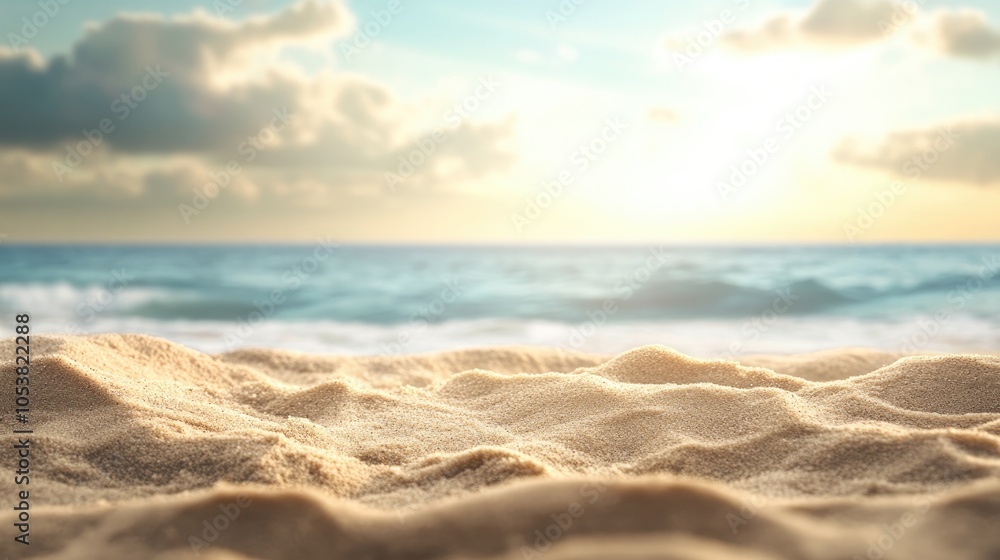 Aufkleber close up of sand with a blurred ocean and sky backdrop perfect for summer themed designs featuring a