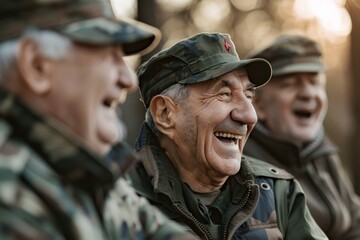 Fototapeta premium A group of veterans sharing a laugh and camaraderie