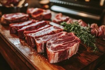 Fototapeta premium Close Up of Fresh Cuts on Butcher's Table