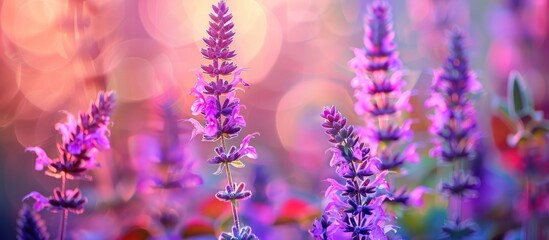 Obraz premium Magenta Salvia Blossoms In Garden Close Up Salvia Chiapensis Flowering Blossom In Spring Season