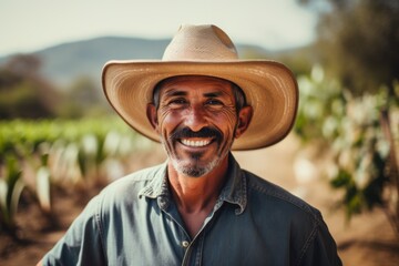 Portrait of a smiling Mexican farmer on a organic farm