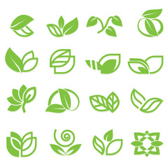 Obraz premium A set of symbols featuring images of leaves, sprouts, and plants.
