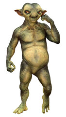 3D Rendering Green Alien on White