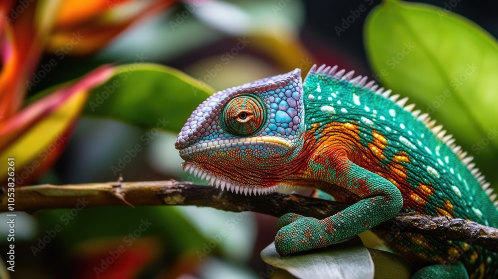 Poster close up of a chameleon resting on a branch