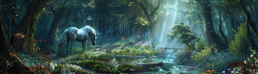 Fototapeta premium A magical forest clearing where unicorns gather