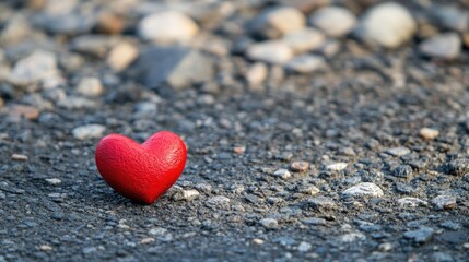 Obraz premium Red heart shaped item on the ground symbolizing insurance concepts with space for text in a promotional banner