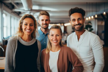 Fototapeta premium Smiling portrait of a diverse group of business people in office