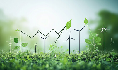 
Minimalit. Green energy, eco energy concept. A simple graph with renewable energy icons shows growth.