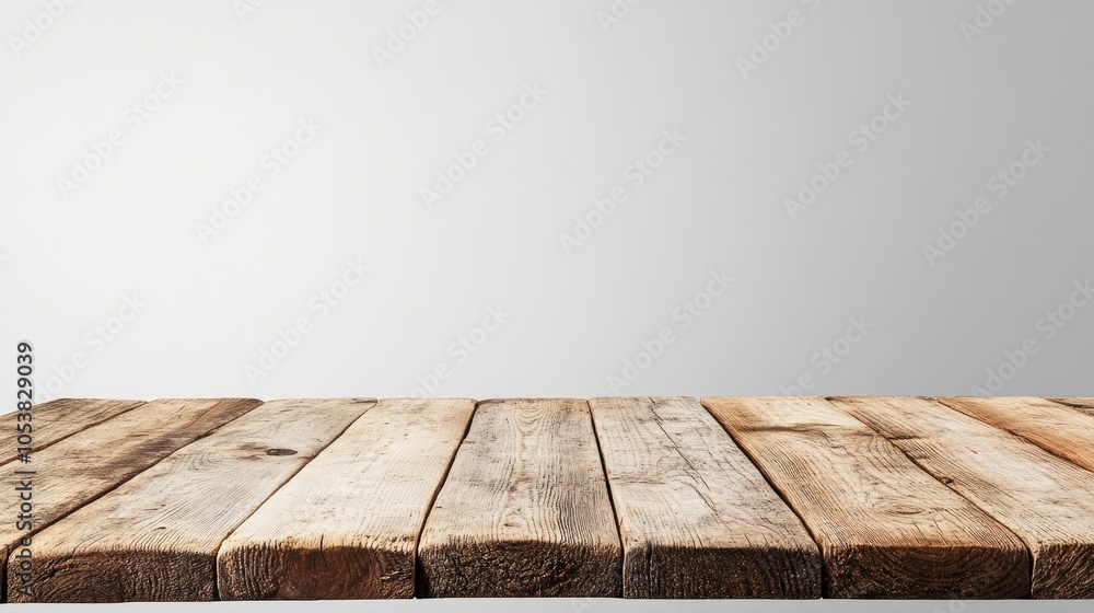 Poster A rustic wooden table with a light grey backdrop highlighting its natural texture and warmth ideal for creating a cozy dining or workspace ambiance