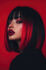 Naklejka premium Fashion Forward Bob Haircut with Gradient Color Design