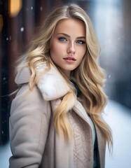 Fototapeta premium portrait of a woman in a fur coat