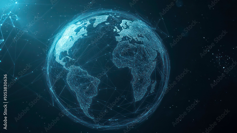 Aufkleber A digital representation of Earth with interconnected lines and nodes, symbolizing global connectivity.