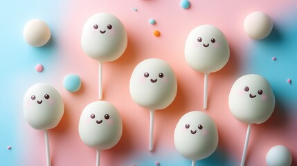 Colorful Ghost Cake Pops on a Vibrant Background