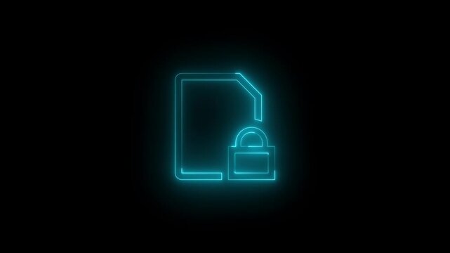 Neon sim lock icon glowing black background animation