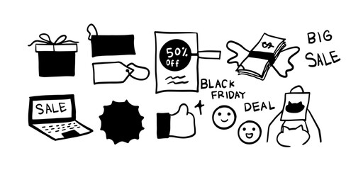Black Friday Set Illustration | Minimalist Doodle Vector for Shopping and Sales Designs