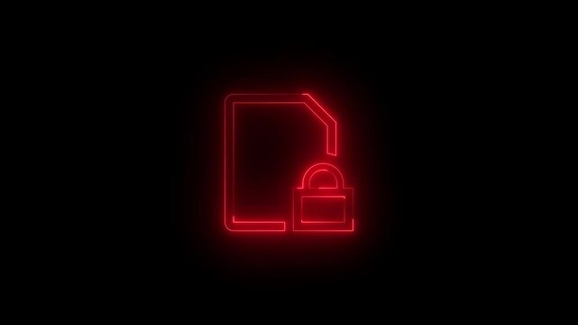 Neon sim lock icon glowing black background animation
