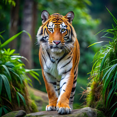 Obraz premium majestic tiger roaming freely in its natural forest habitat