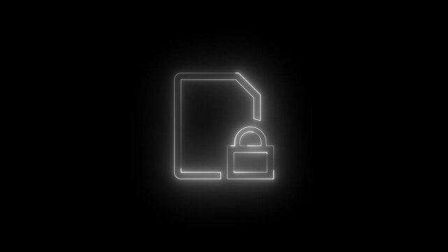 Neon sim lock icon glowing black background animation