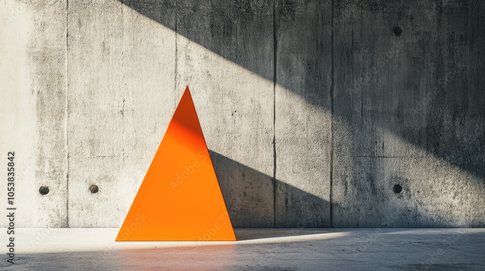 Poster A standing brochure mockup features geometric shapes highlighted by a bold orange triangle set against a textured concrete backdrop