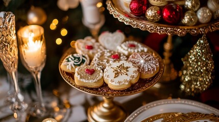 Fototapeta premium New Year themed cookies on searved in beautiful table.