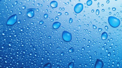 Water droplets on a blue surface Dew on metallic texture Suitable for banners postcards or book illustrations