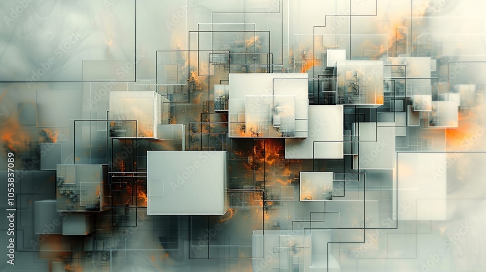 Poster an abstract digital art piece that appears to be made up of multiple interconnected squares and rect