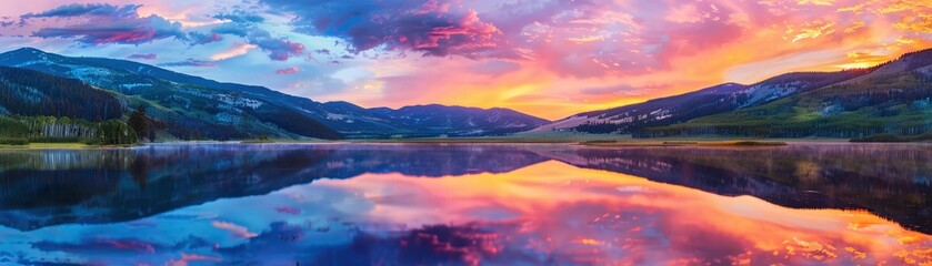 Obraz premium A serene mountain lake at sunset