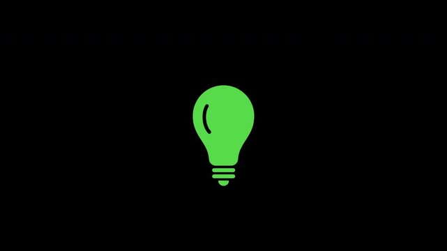 An animated green light bulb with an alpha channel, isolated on a black background. Glow effects included.
