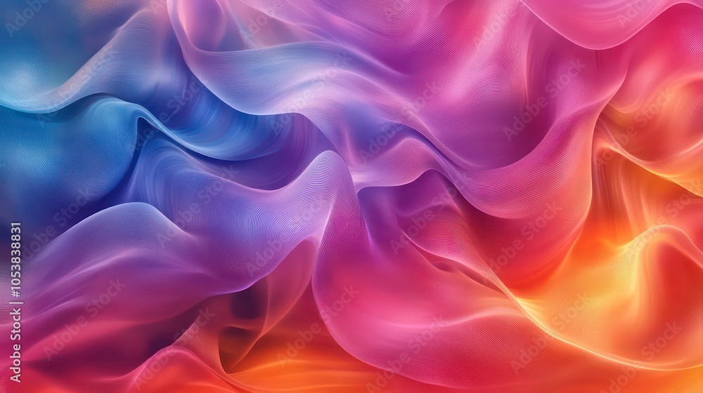 Poster a vibrant abstract design featuring flowing waves of color in shades of purple and orange.