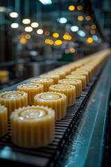 Fototapeta premium Conveyor Belt of Yellow Food Products in Factory