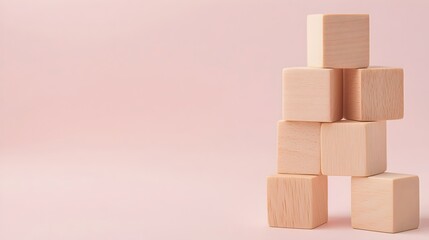 Obraz premium Abstract Wooden Blocks Symbolizing Economic Growth - Modern Design in Neutral Tones and Geometric Shapes for Business Concepts