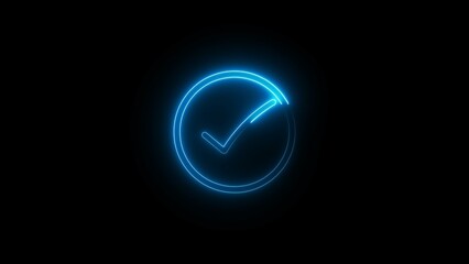 Glowing Neon Checkmark Sign Icon.