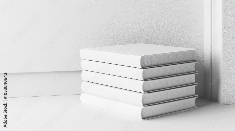 Aufkleber a stack of blank, white books resting on a minimalistic surface.