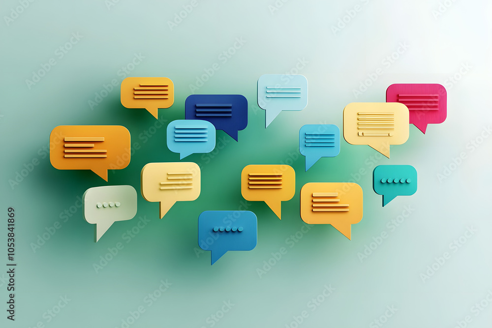 Poster a collection of floating speech bubbles, indicating communication and conversation