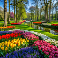 Obraz premium flower beds of Keukenhof gardens in laisse nether