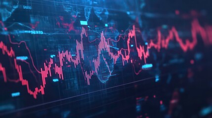 Abstract visualization of data trends with a focus on a fluctuating graph.