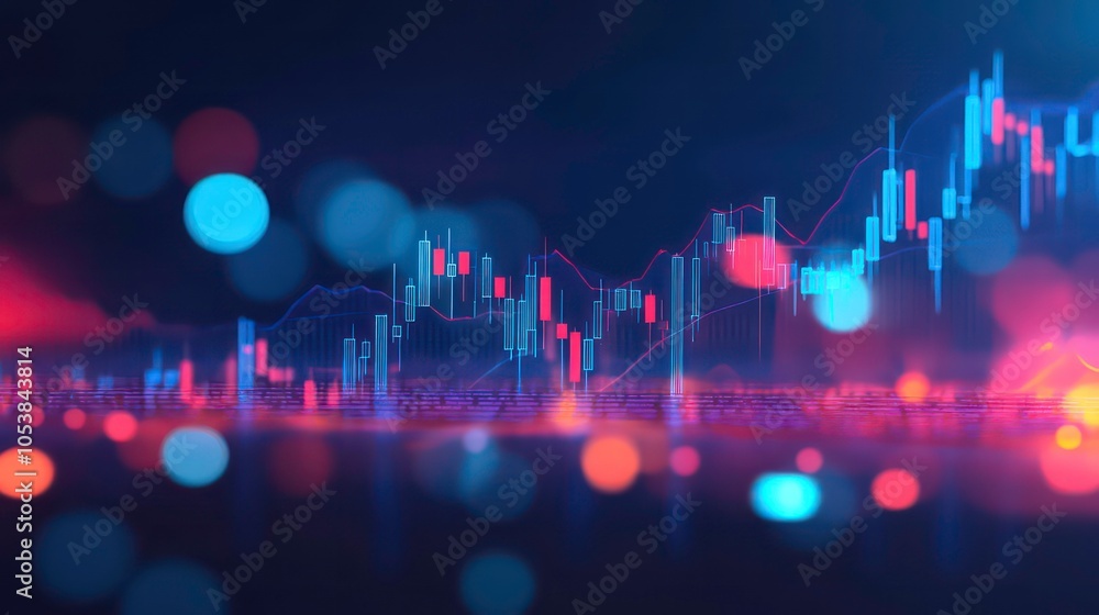 Leinwandbilder Abstract financial chart with candlestick patterns and glowing elements.