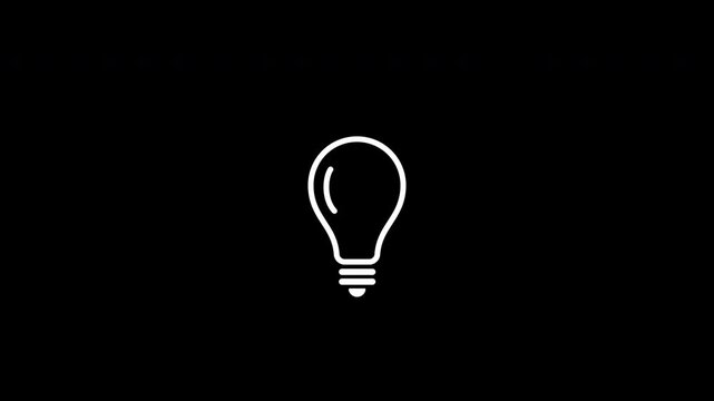 An animated light bulb is flashing on a black background. Alpha channel. Glow effects included.
