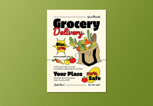 Cream Gradient Modern Retro Grocery Delivery Flyer Layout