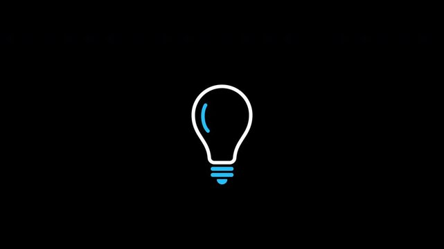 An animated light bulb is flashing on a black background. Alpha channel. Glow effects included.