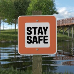 Fototapeta premium Stay Safe sign by water body